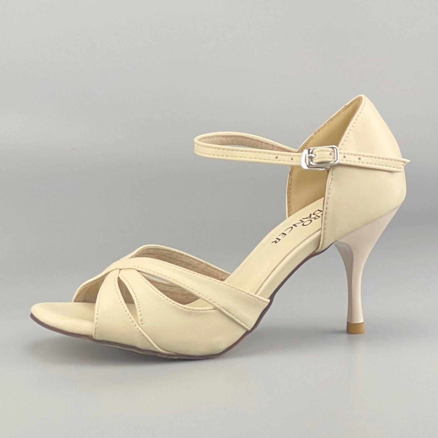 Pro Dancer Tango Argentino Shoes high heel dance sandals with leather sole in beige color (PD-9061A)3