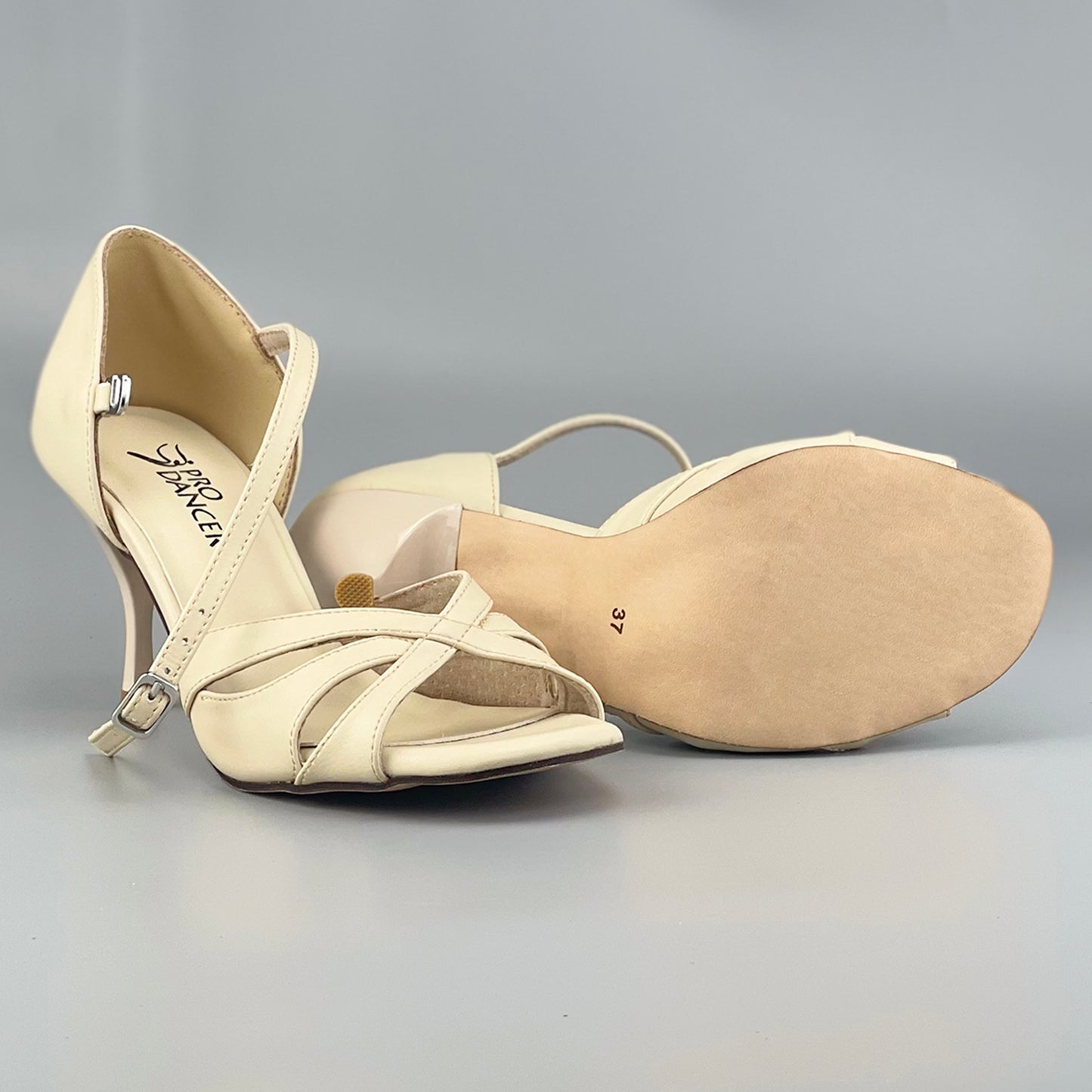 Pro Dancer Tango Argentino Shoes High Heel Dance Sandals Leather Sole Beige (PD-9061A)