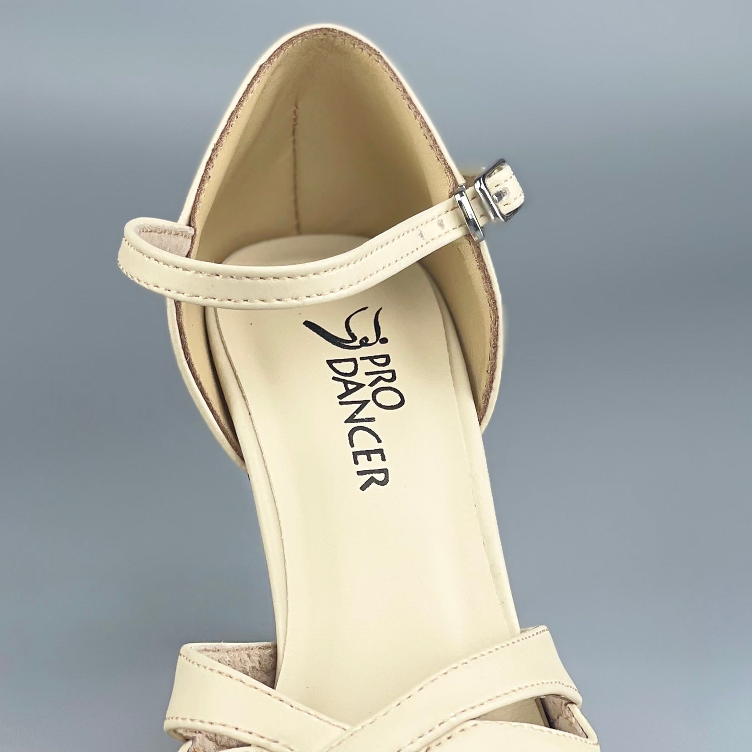 Pro Dancer Tango Argentino Shoes high heel dance sandals with leather sole in beige color (PD-9061A)0