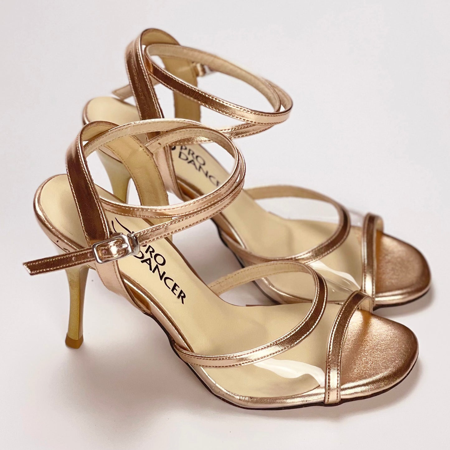 Pro Dancer Tango Argentino Shoes High Heel Dance Sandals Leather Sole Rose Gold (PD-9062A)