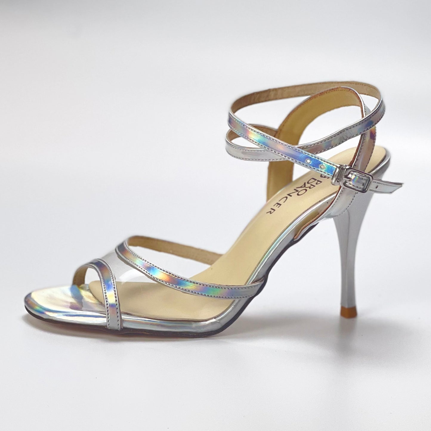 Pro Dancer Tango Argentino Shoes High Heel Dance Sandals Leather Sole Silver (PD-9062B)