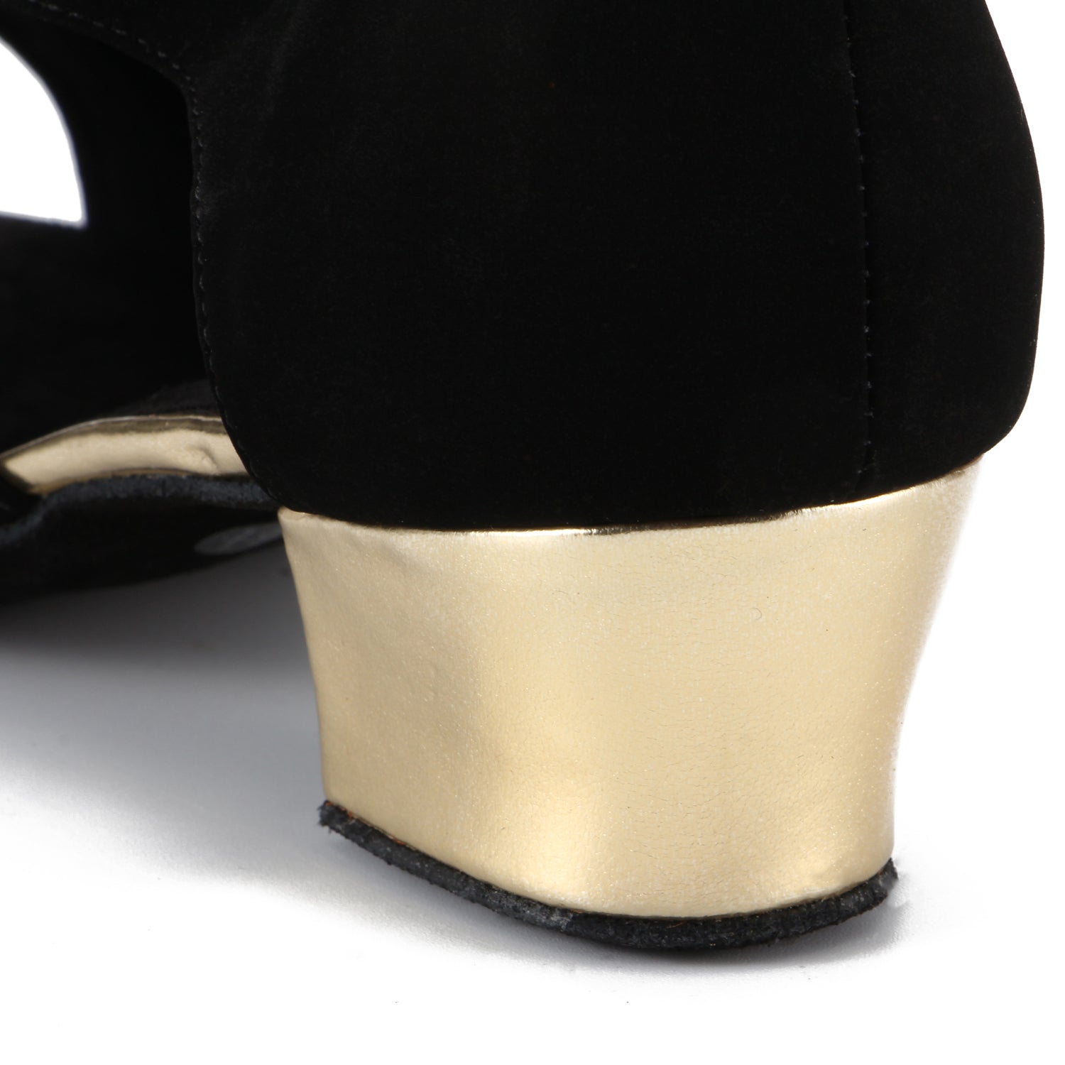 Women Ballroom Dancing Shoes with Suede Sole, Lace-up Open-toe Design in Black and Gold for Tango Latin Practice (PD-3004A)5