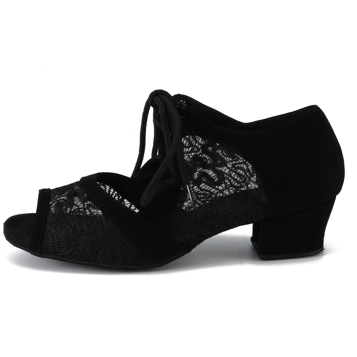 Women Ballroom Dancing Shoes Ladies Tango Latin Practice Dance Shoe Suede Sole Lace-up Open-toe Black (PD-3001A)
