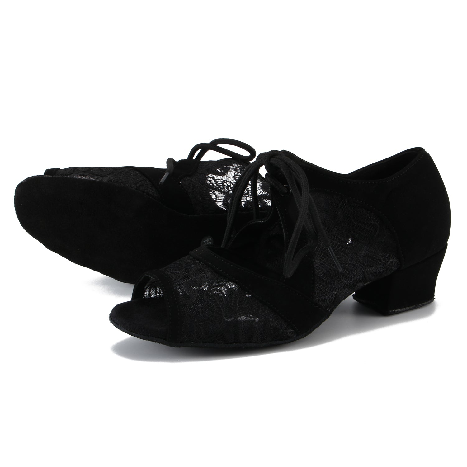 Women Ballroom Dancing Shoes with Suede Sole for Tango Latin Practice, Lace-up Open-toe Design in Black (PD-3001A)2