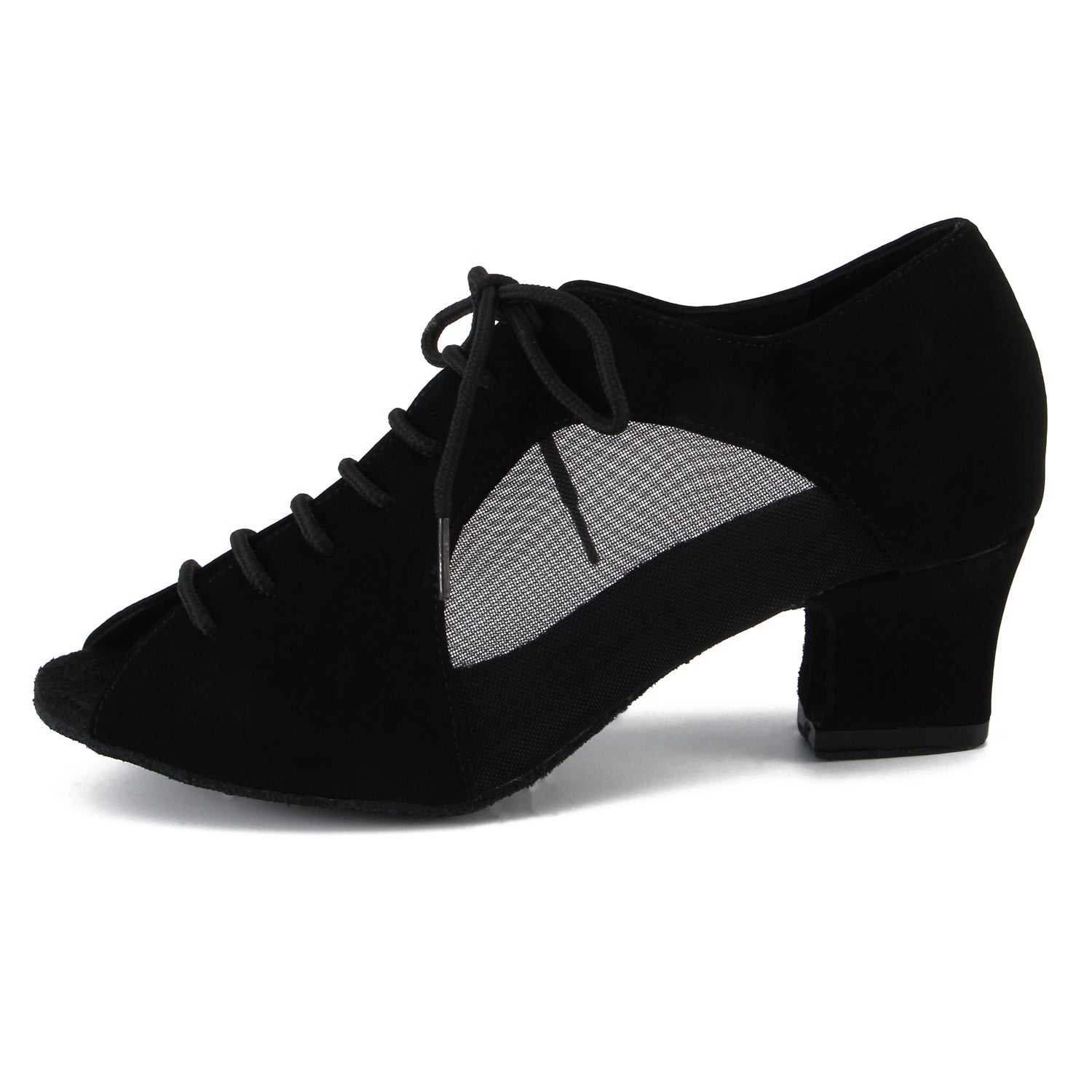 Women Ballroom Dancing Shoes with Suede Sole, Lace-up Open-toe Design in Black for Tango Latin Practice (PD-3003A)7