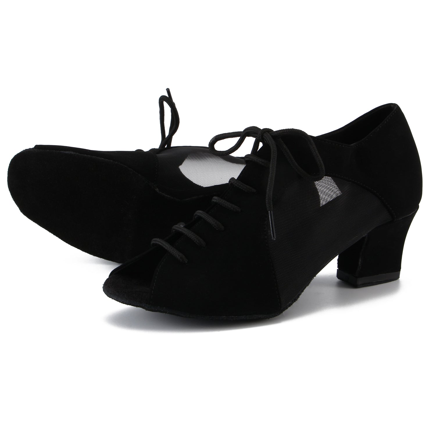 Women Ballroom Dancing Shoes with Suede Sole, Lace-up Open-toe Design in Black for Tango Latin Practice (PD-3003A)3