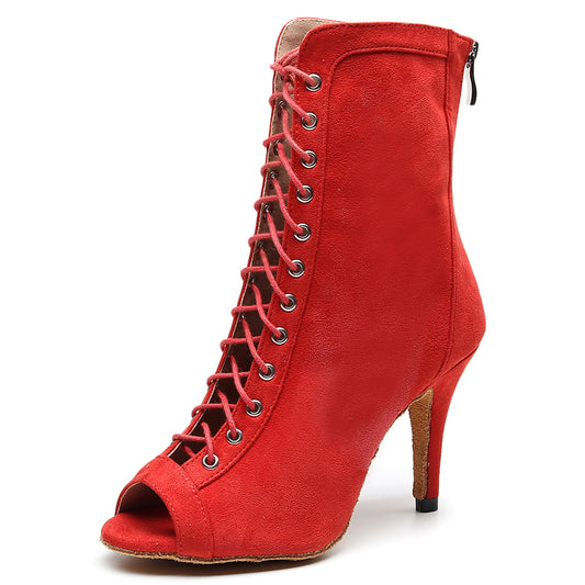 Pro Dancer Womens Ballroom Dance Bootie with High Heel and Suede or Rubber Sole PD-B-0080