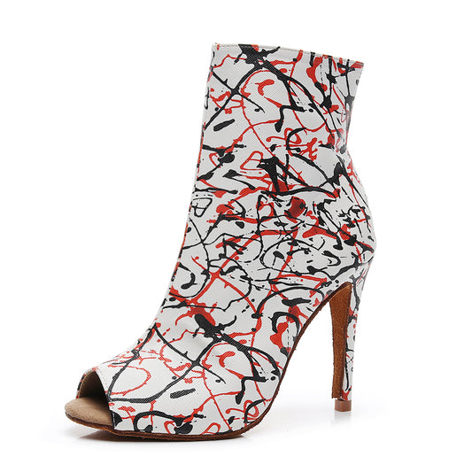 Pro Dancer Womens Ballroom Dance Bootie with High Heel and Suede or Rubber Sole PD-B-0096