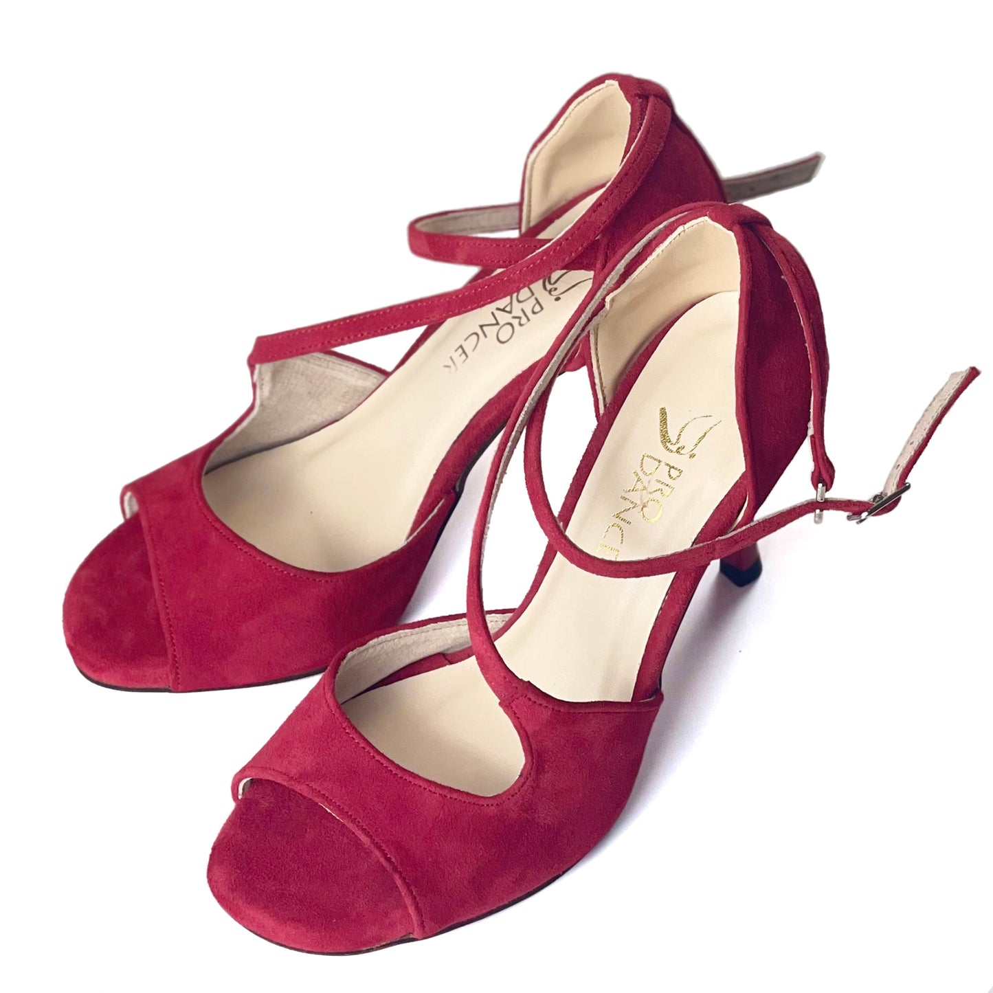 Pro Dancer Tango Argentino Shoes High Heel Dance Sandals Leather Sole Red (PD-9063A)