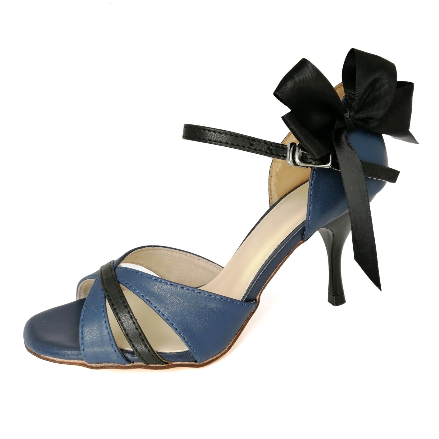 Pro Dancer Women's Argentine Tango Shoes High Heel Dance Sandals Leather Sole Blue and Black (PD9016B)
