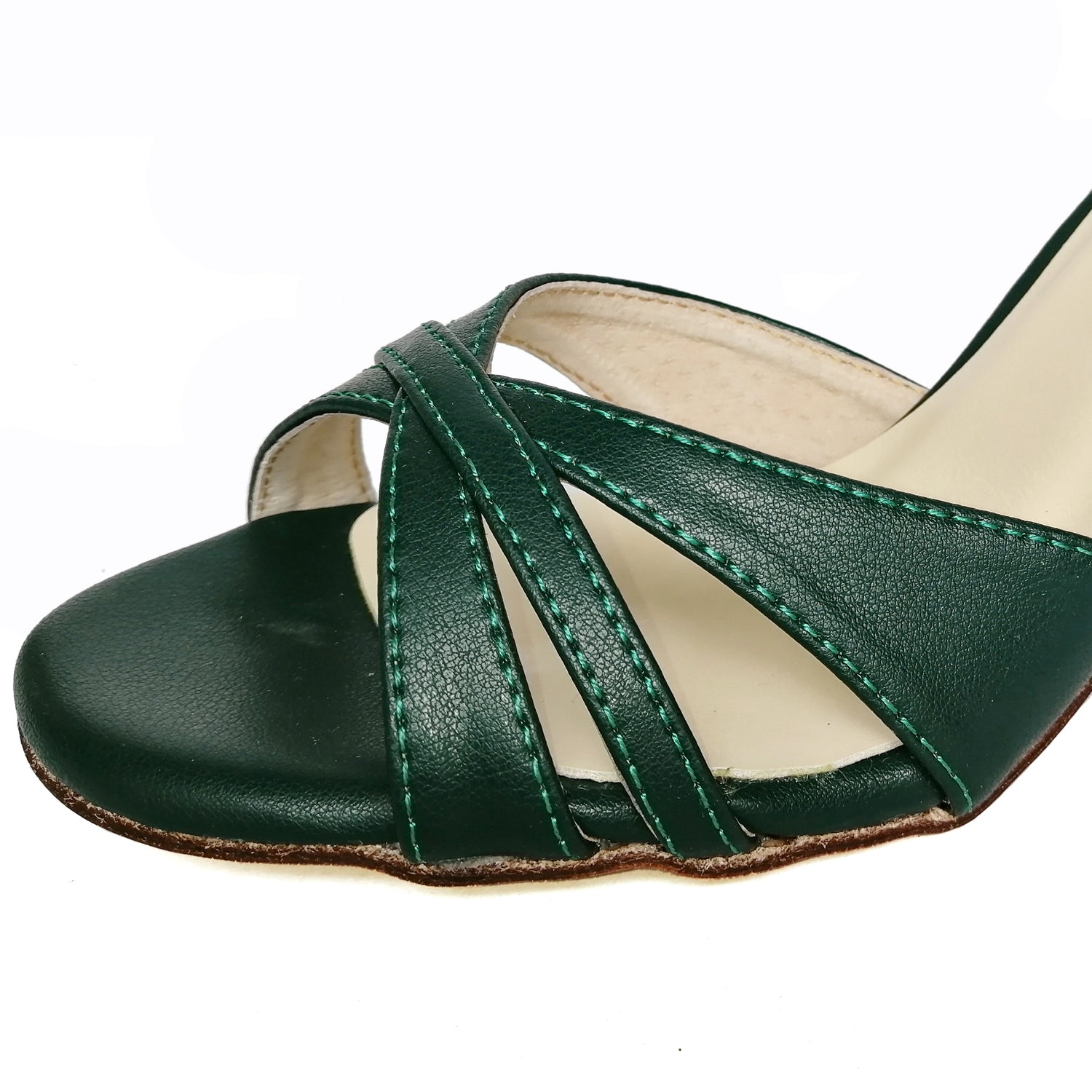 Pro Dancer Women's Argentine Tango Shoes High Heel Dance Sandals Leather Sole in Dark Green6