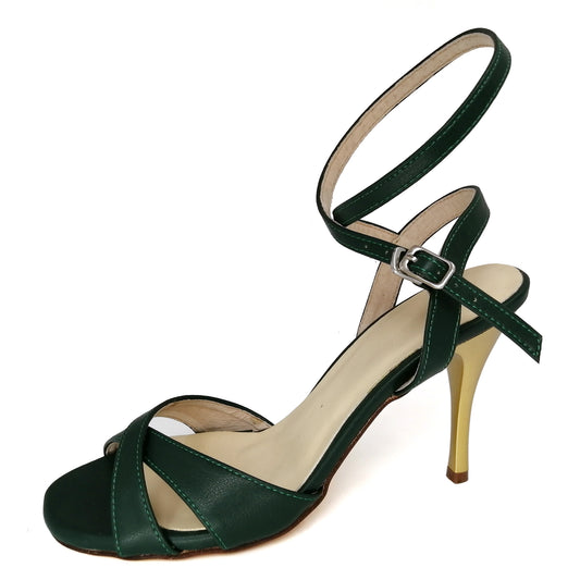 Pro Dancer Women's High Heel Tango Shoes with Leather Sole in Dark Green