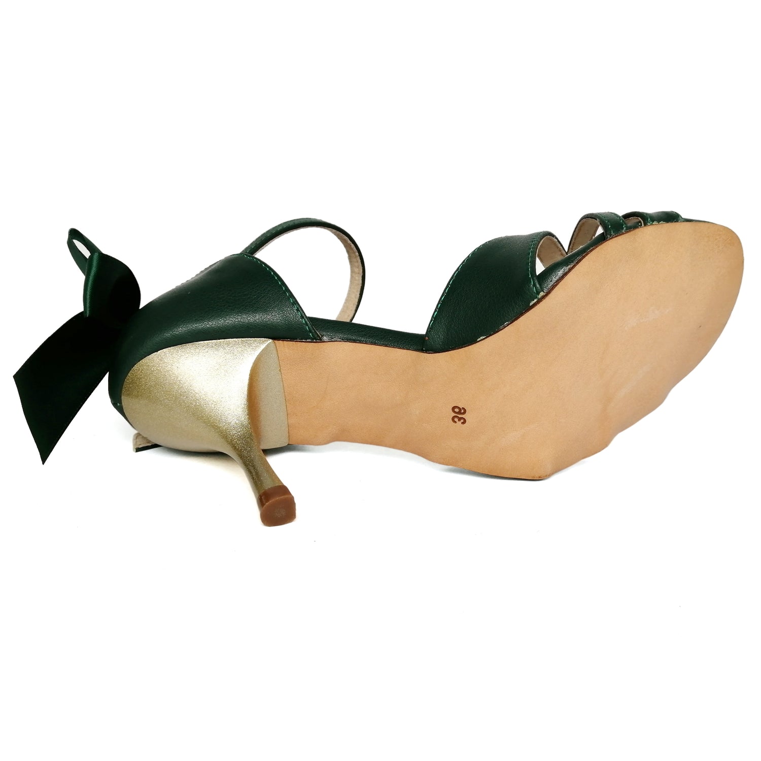 Pro Dancer Women's Argentine Tango Shoes High Heel Dance Sandals Leather Sole in Dark Green0