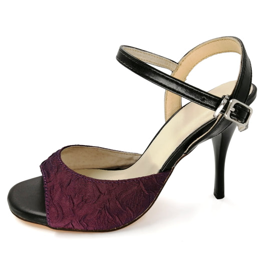 Women's Pro Dancer Argentine Tango Shoes in Purple Leather with High Heels