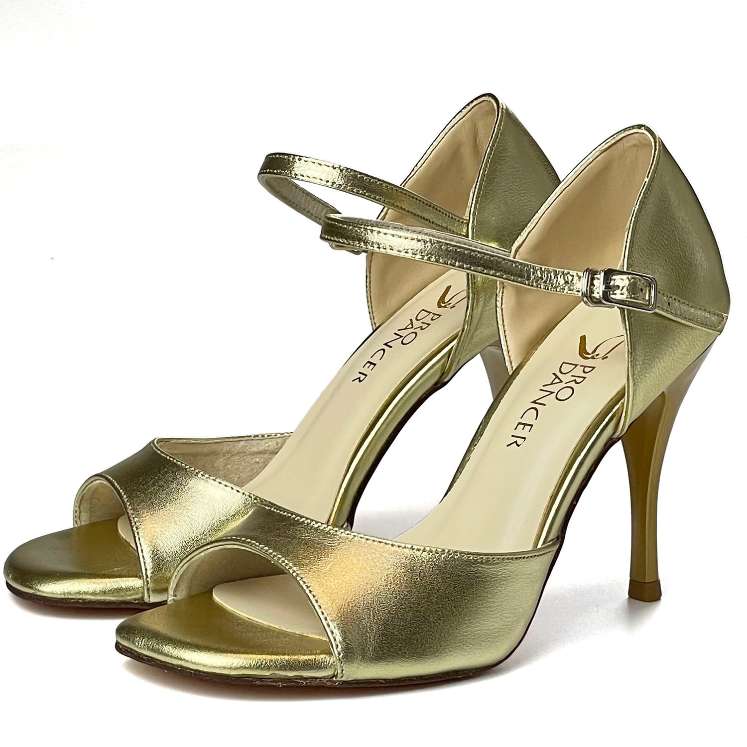 Pro Dancer gold Argentine tango shoes for women with high heels and leather dance sandals2