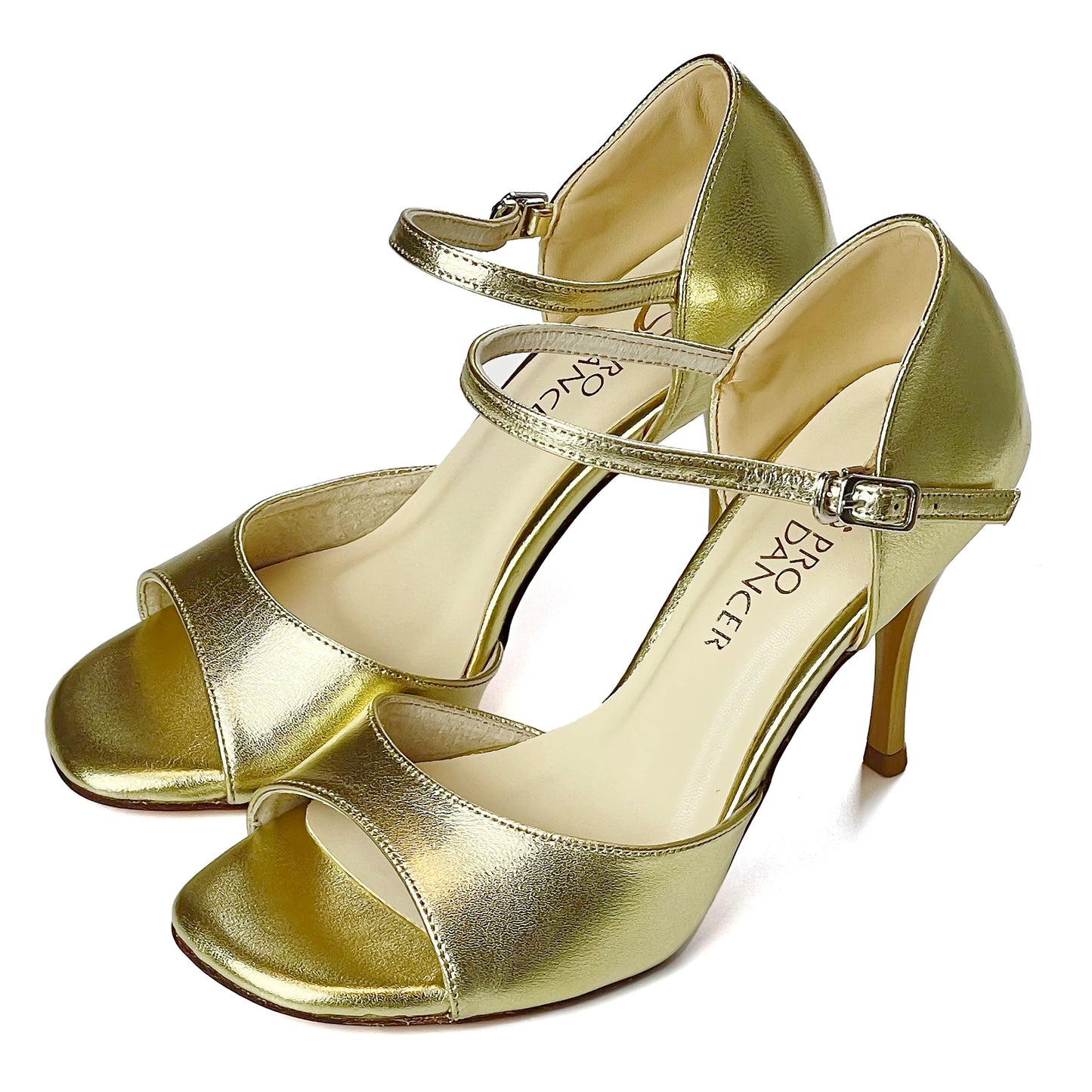 Pro Dancer Argentine Tango Shoes Women High Heel Dance Sandals Leather Sole Gold (PD-9001H)
