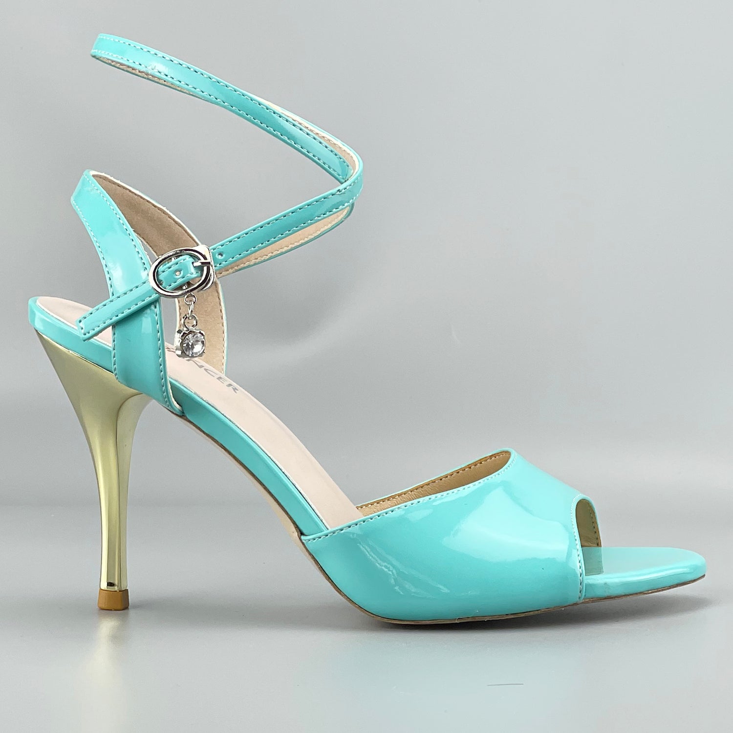 Pro Dancer Peep-toe blue tango shoes with closed-back high heels and hard leather sole (PD-9050A)1