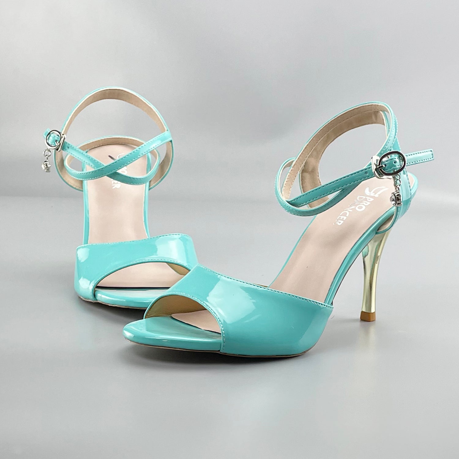 Pro Dancer Peep-toe blue tango shoes with closed-back high heels and hard leather sole (PD-9050A)8