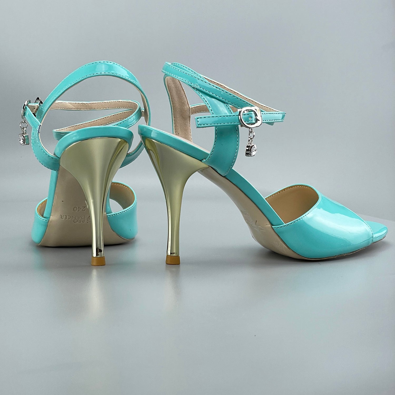 Pro Dancer Peep-toe blue tango shoes with closed-back high heels and hard leather sole (PD-9050A)0