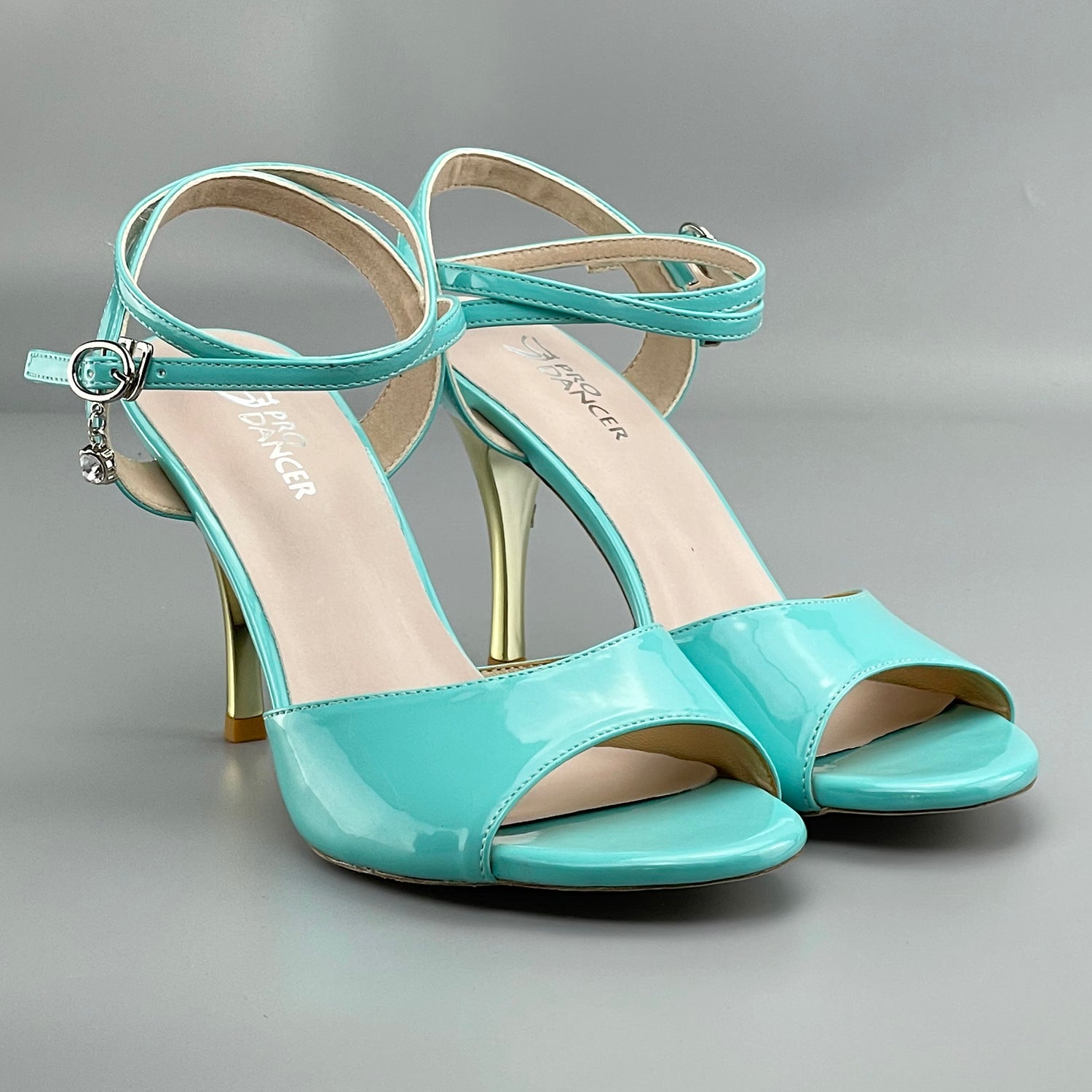 Pro Dancer Peep-toe blue tango shoes with closed-back high heels and hard leather sole (PD-9050A)3