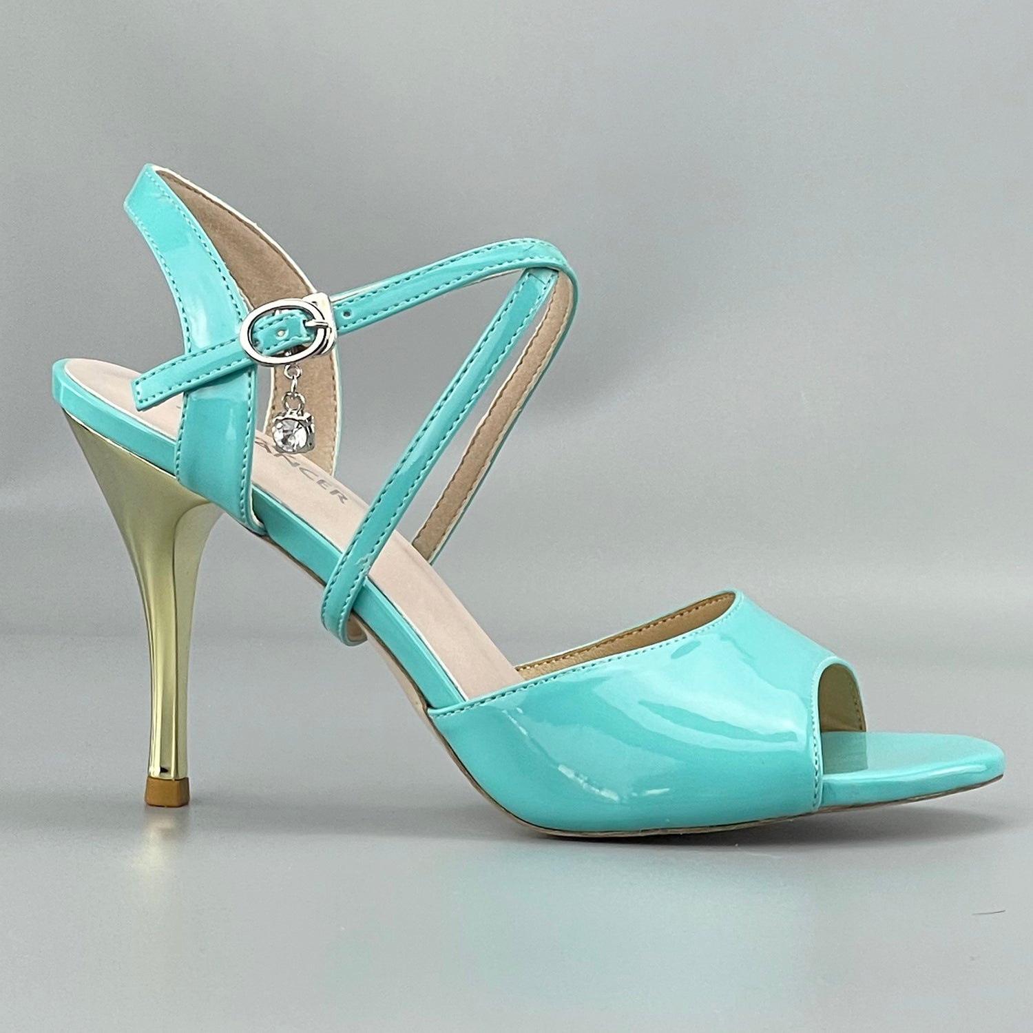 Pro Dancer Peep-toe blue tango shoes with closed-back high heels and hard leather sole (PD-9050A)9