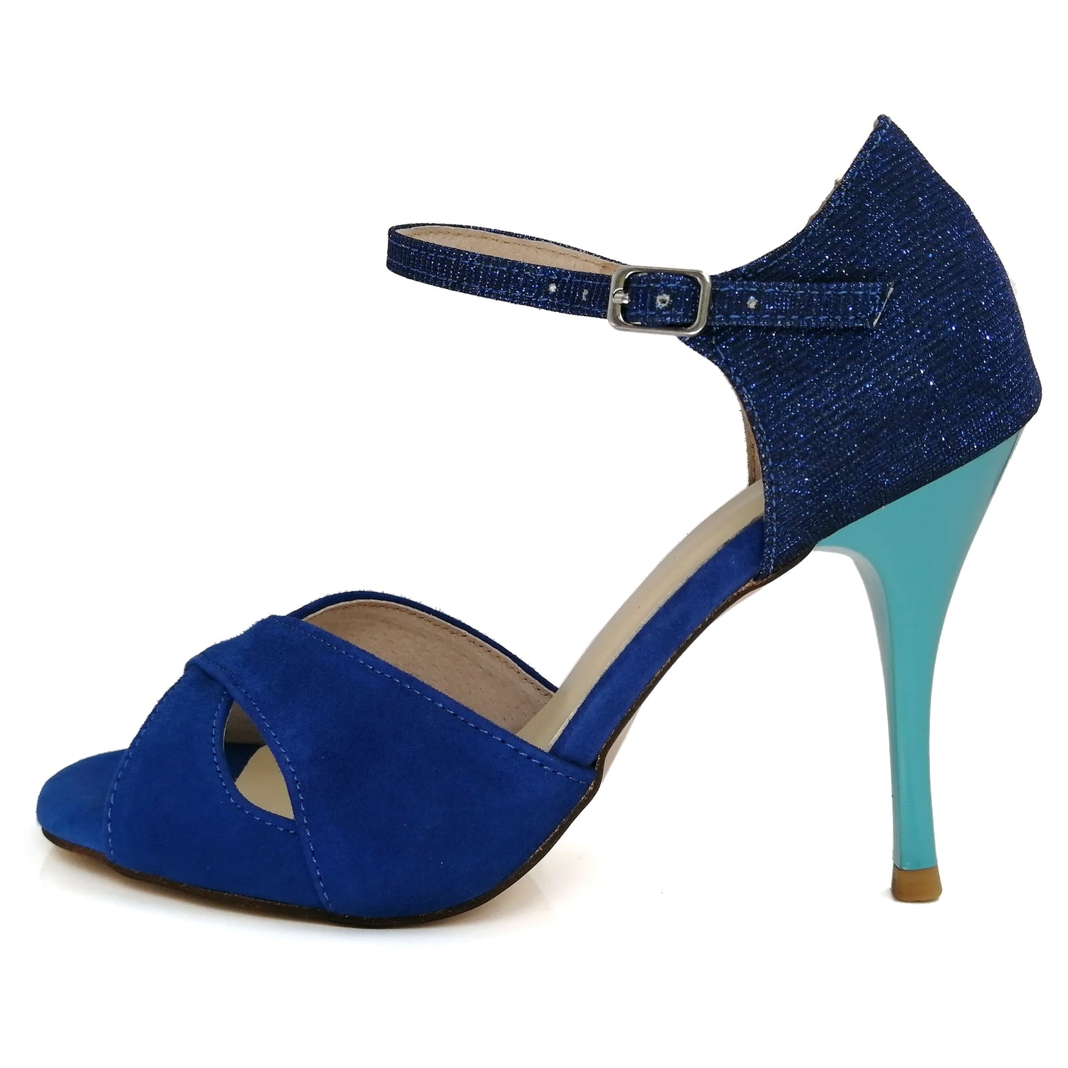 Pro Dancer Women's Argentine Tango Shoes High Heel Dance Sandals Leather Sole Blue PD9039A3