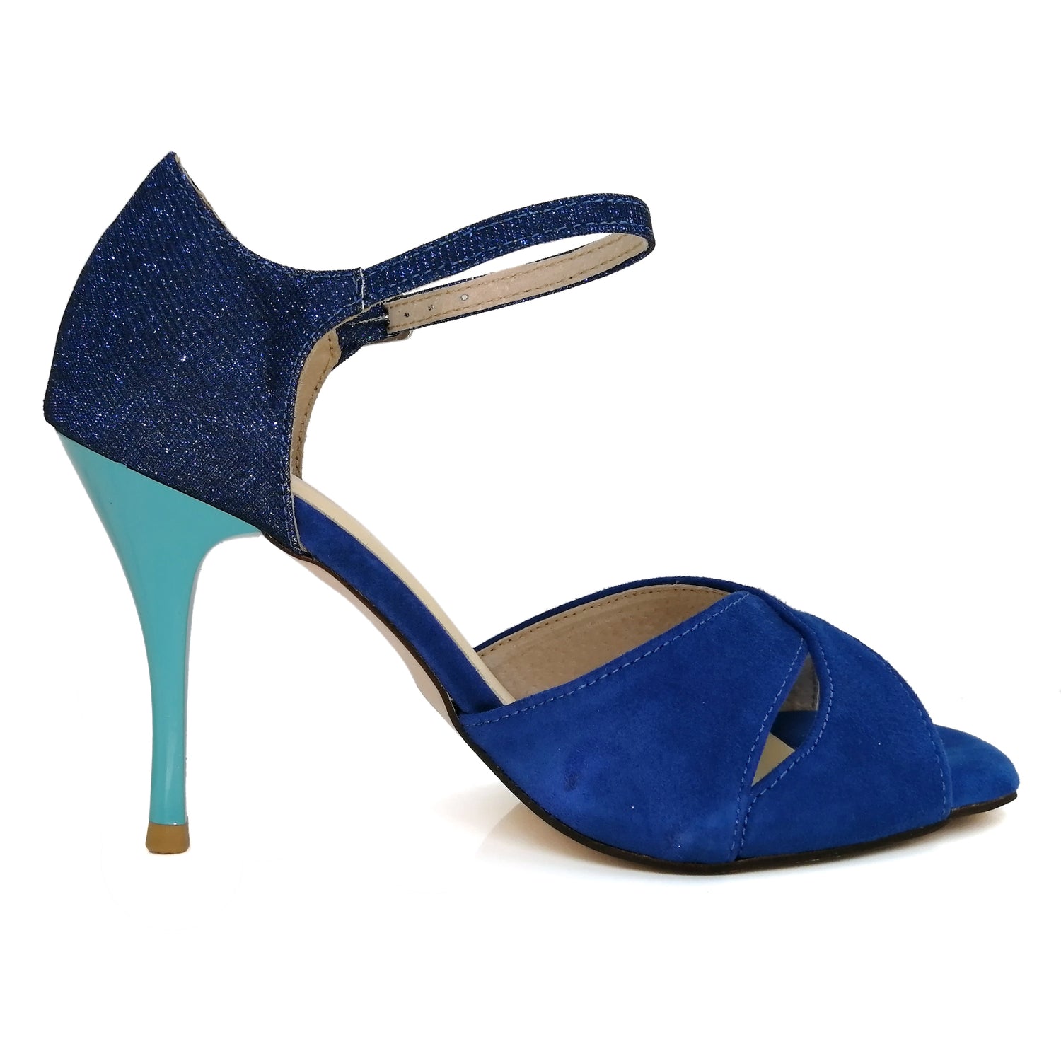 Pro Dancer Women's Argentine Tango Shoes High Heel Dance Sandals Leather Sole Blue PD9039A0