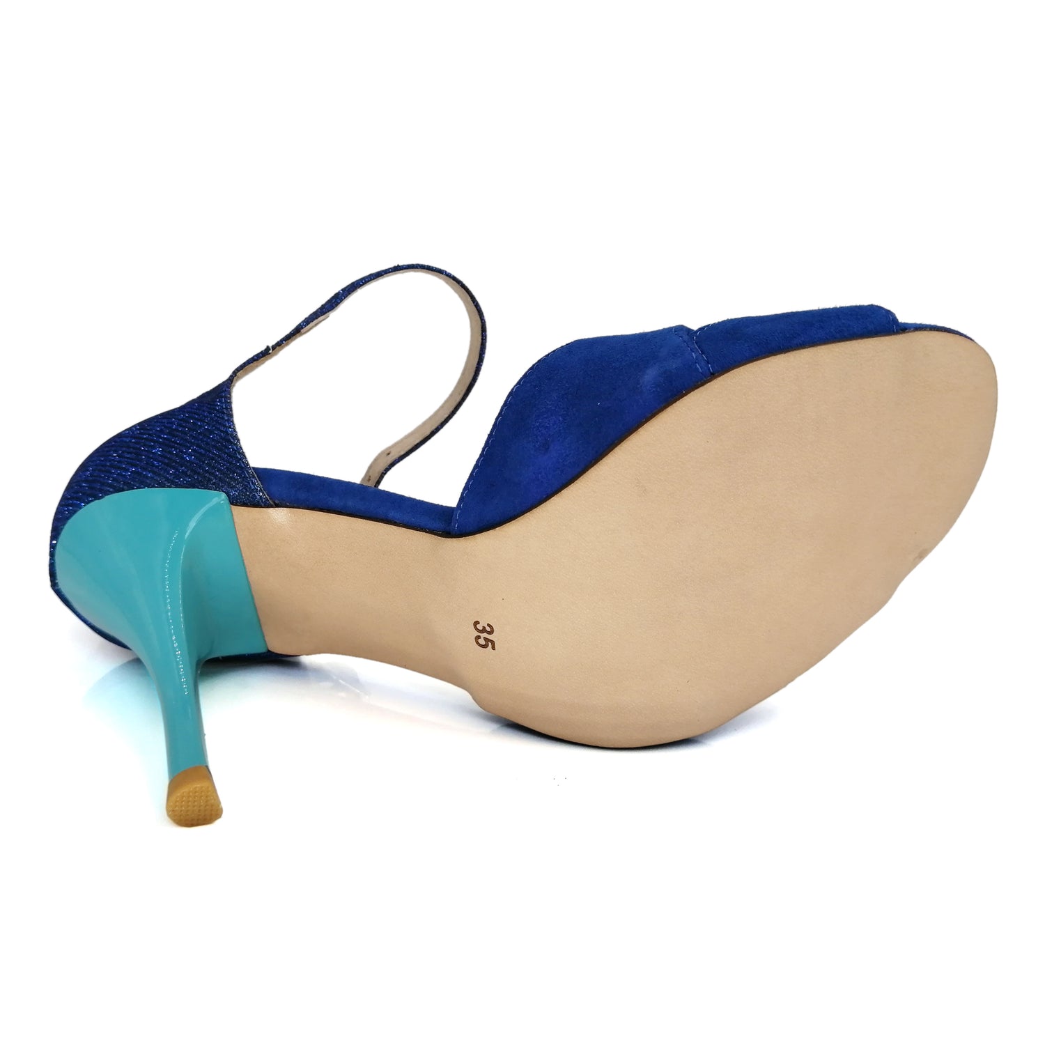 Pro Dancer Women's Argentine Tango Shoes High Heel Dance Sandals Leather Sole Blue PD9039A5