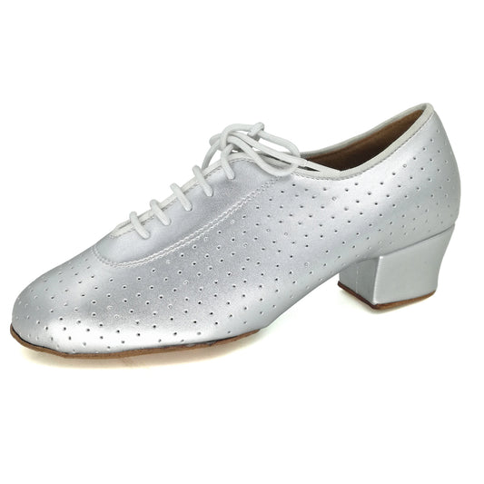 Women Ballroom Dancing Shoes with Suede Sole and Lace-up Closed-toe Design in Silver for Tango Latin Practice (PD5003B)3