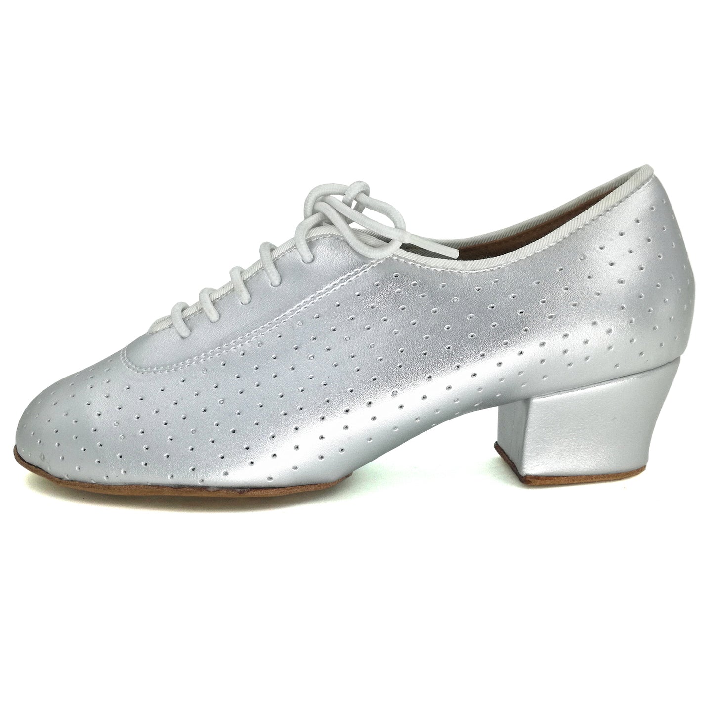 Women Ballroom Dancing Shoes Ladies Tango Latin Practice Dance Shoe Suede Sole Lace-up Closed-toe Split-sole Silver (PD5003B)