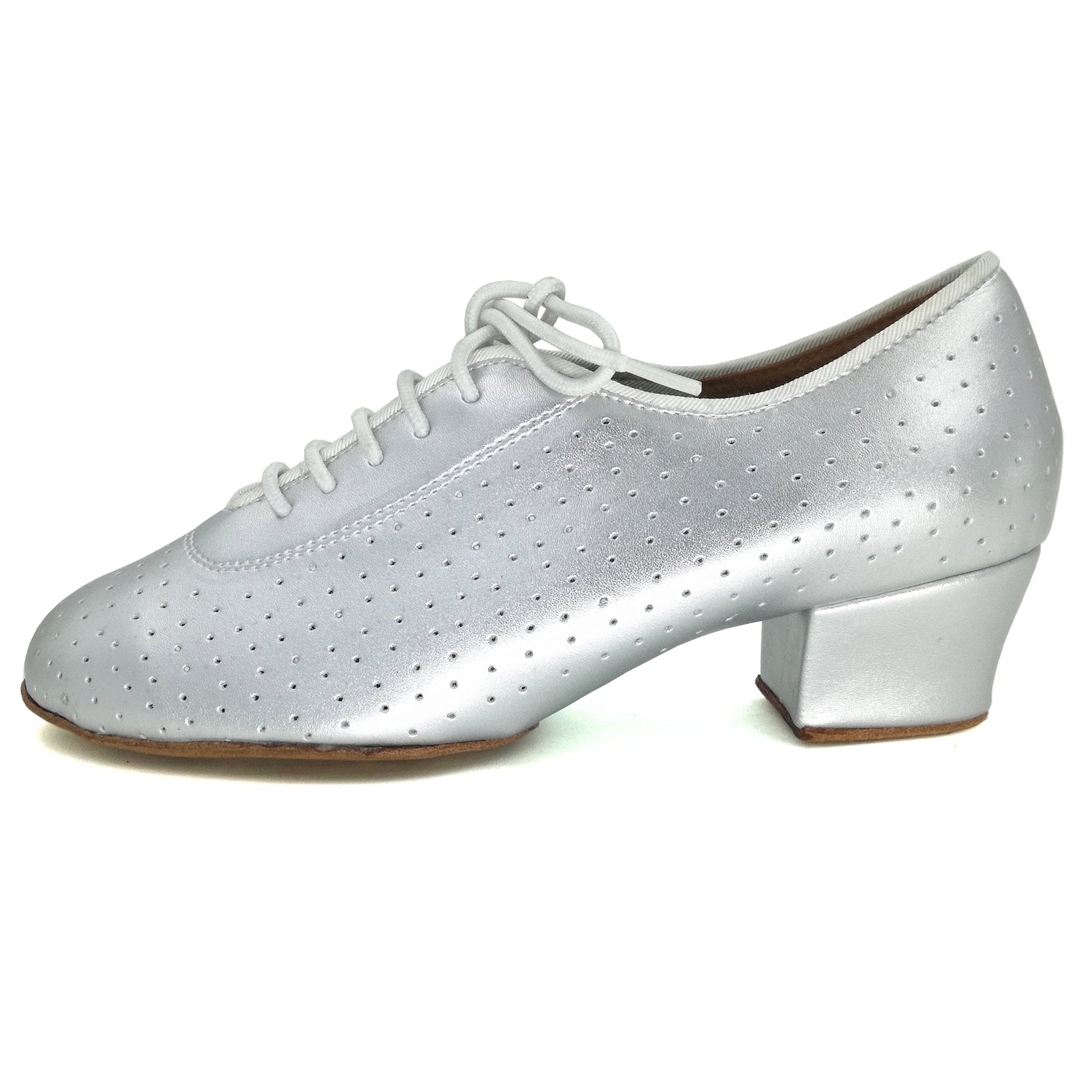 Women Ballroom Dancing Shoes with Suede Sole and Lace-up Closed-toe Design in Silver for Tango Latin Practice (PD5003B)1