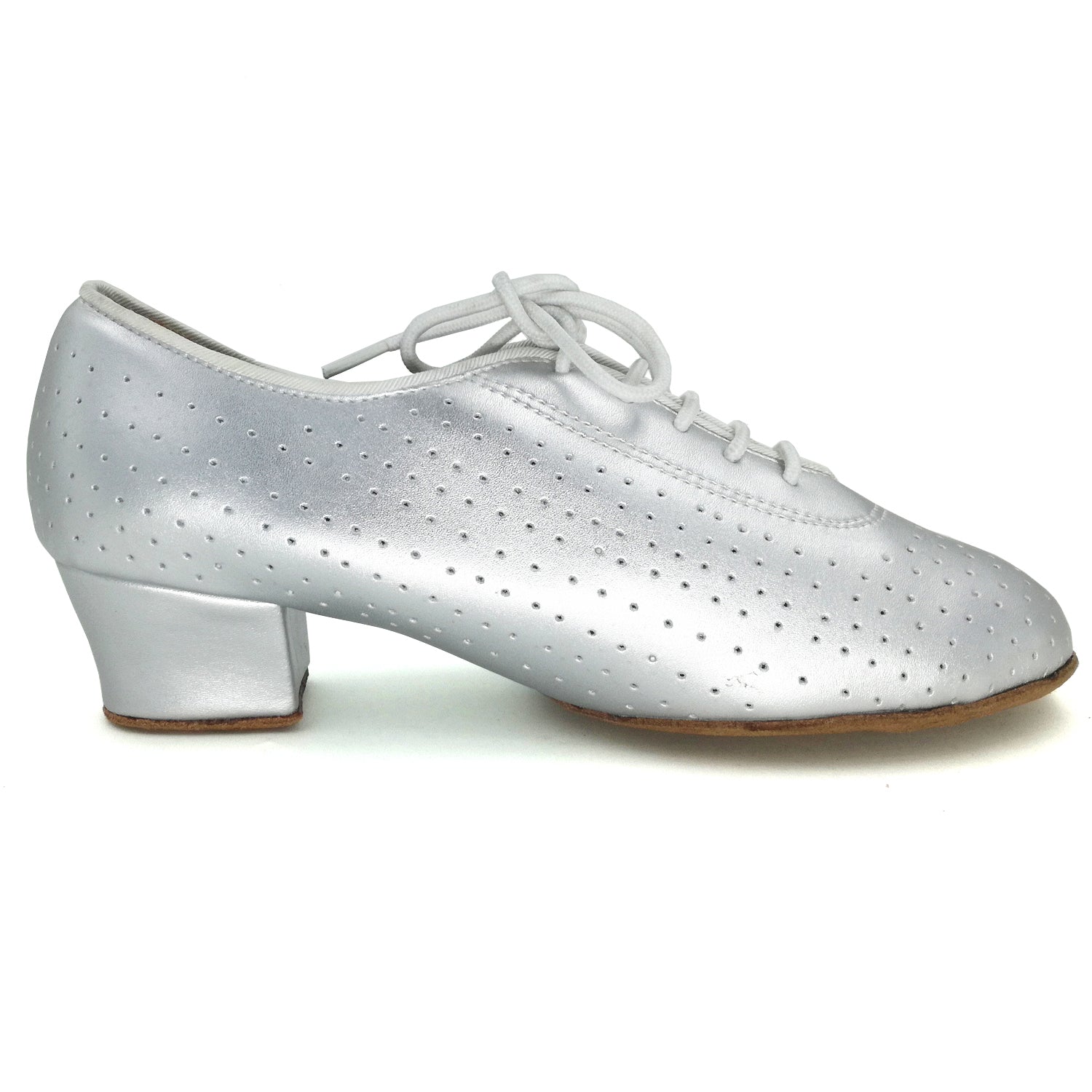 Women Ballroom Dancing Shoes with Suede Sole and Lace-up Closed-toe Design in Silver for Tango Latin Practice (PD5003B)2