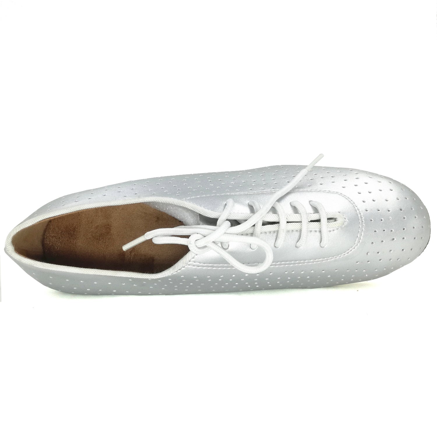 Women Ballroom Dancing Shoes with Suede Sole and Lace-up Closed-toe Design in Silver for Tango Latin Practice (PD5003B)5