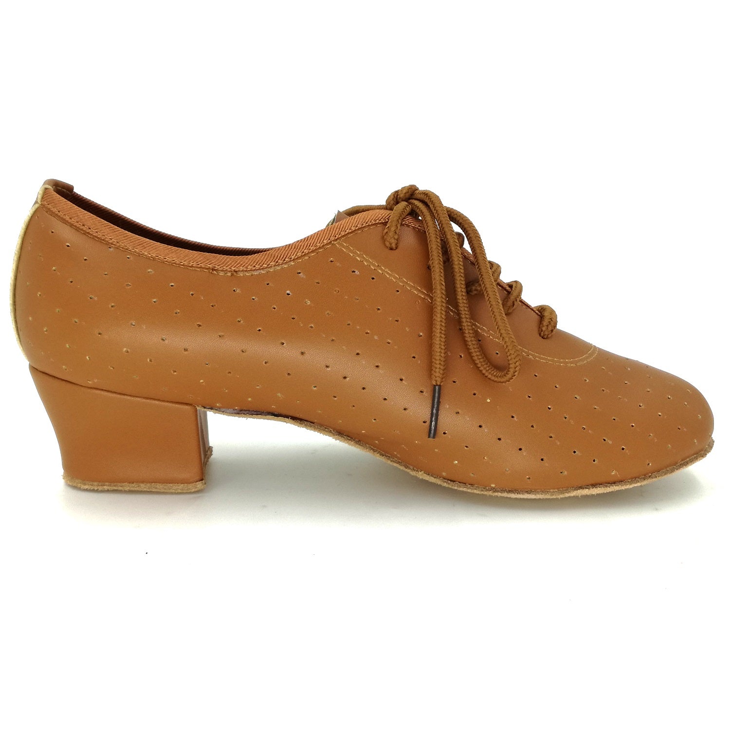 Women brown lace-up closed-toe ballroom dancing shoes with suede sole for tango and latin practice (PD5002E)0