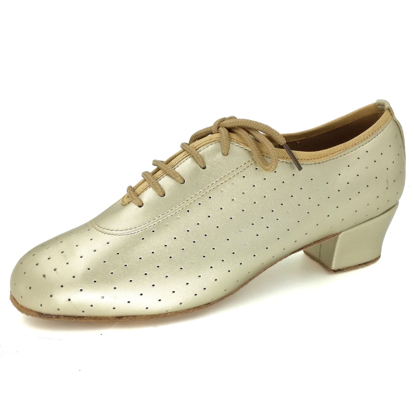 Women Ballroom Dancing Shoes Ladies Tango Latin Practice Dance Shoe Suede Sole Lace-up Closed-toe Gold (PD5002D)