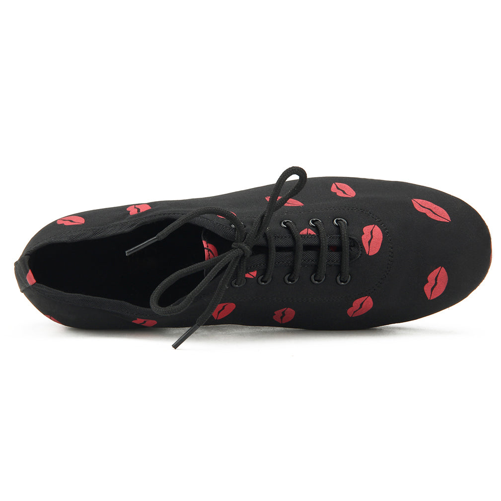 Women Ballroom Dancing Shoes with Suede Sole, Lace-up Closed-toe design in Black and Red for Tango Latin Practice - PD5002B2
