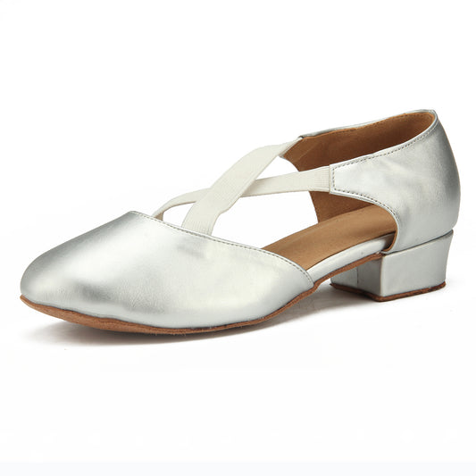 Women Ballroom Dancing Shoes with Suede Sole, Closed-toe Silver Tango Latin Practice Dance Shoe for Ladies (PD7307F)3