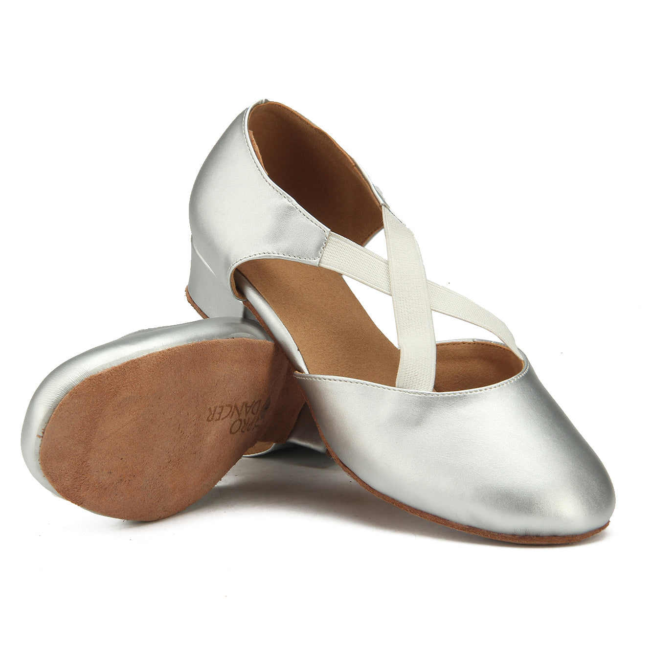 Women Ballroom Dancing Shoes Ladies Tango Latin Practice Dance Shoe Suede Sole Closed-toe Silver (PD7307F)