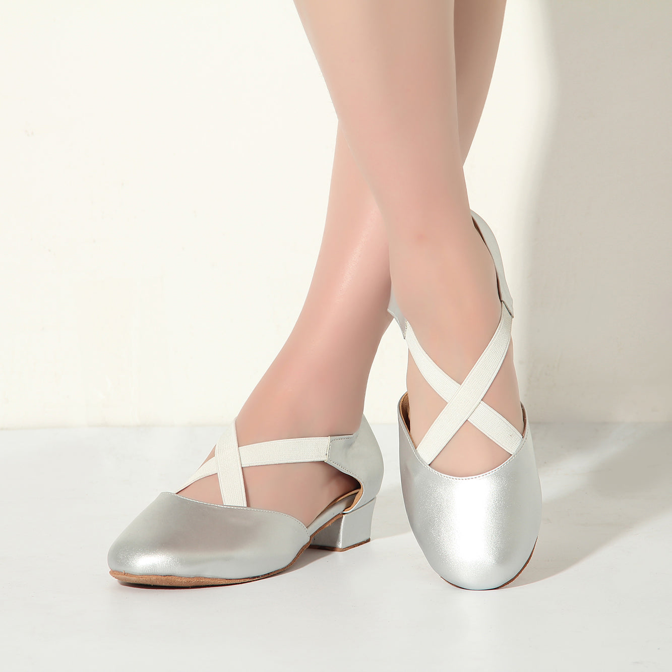 Women Ballroom Dancing Shoes with Suede Sole, Closed-toe Silver Tango Latin Practice Dance Shoe for Ladies (PD7307F)9
