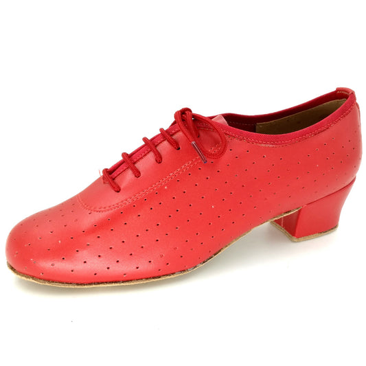 Women red ballroom dancing shoes with suede sole and lace-up closed-toe design for tango and latin practice (PD5002F)2