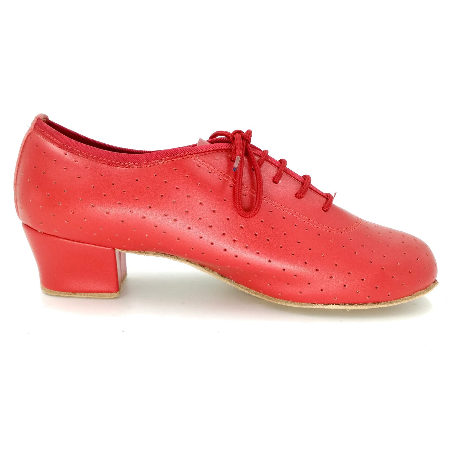 Women red ballroom dancing shoes with suede sole and lace-up closed-toe design for tango and latin practice (PD5002F)4