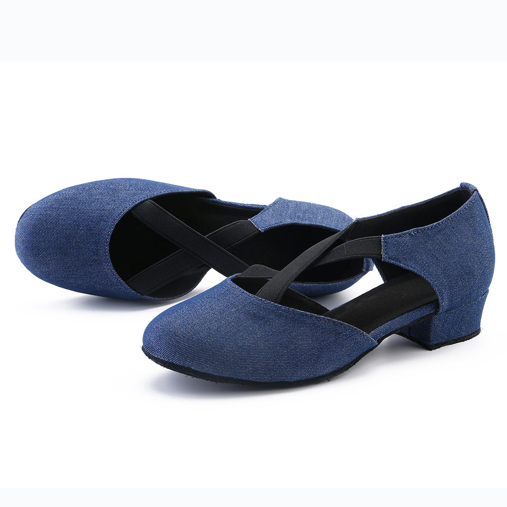 Women blue suede sole ballroom dancing shoes for tango and latin practice with closed-toe design (PD7307D)4