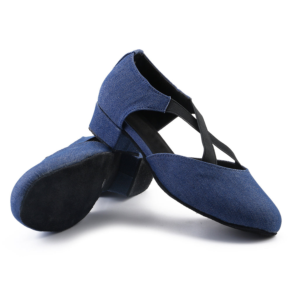 Women Ballroom Dancing Shoes Ladies Tango Latin Practice Dance Shoe Suede Sole Closed-toe Blue (PD7307D)