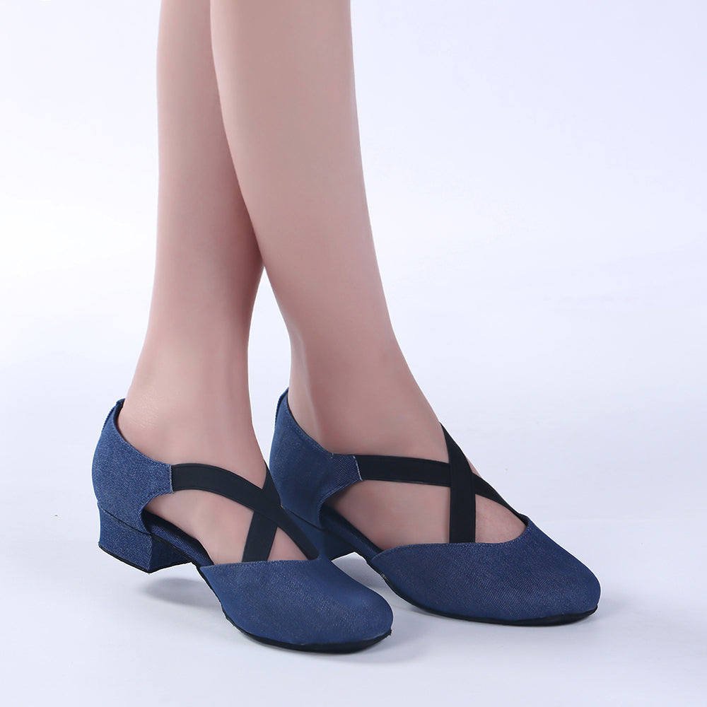 Women blue suede sole ballroom dancing shoes for tango and latin practice with closed-toe design (PD7307D)8