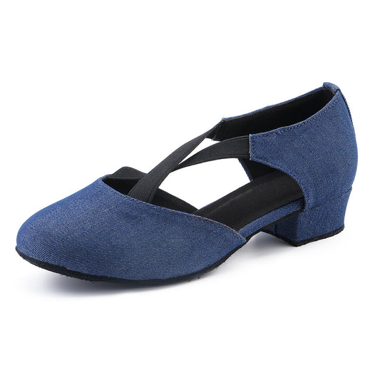 Women blue suede sole ballroom dancing shoes for tango and latin practice with closed-toe design (PD7307D)12