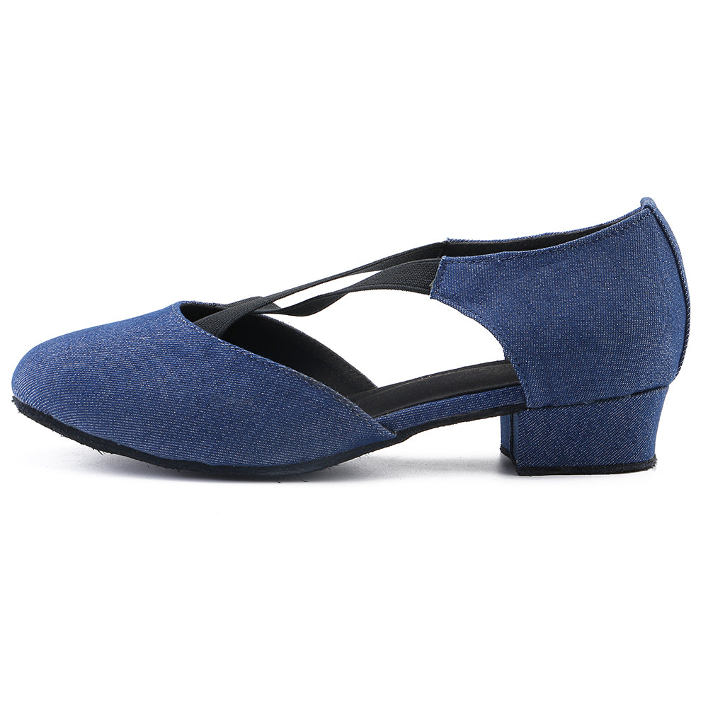 Women blue suede sole ballroom dancing shoes for tango and latin practice with closed-toe design (PD7307D)0