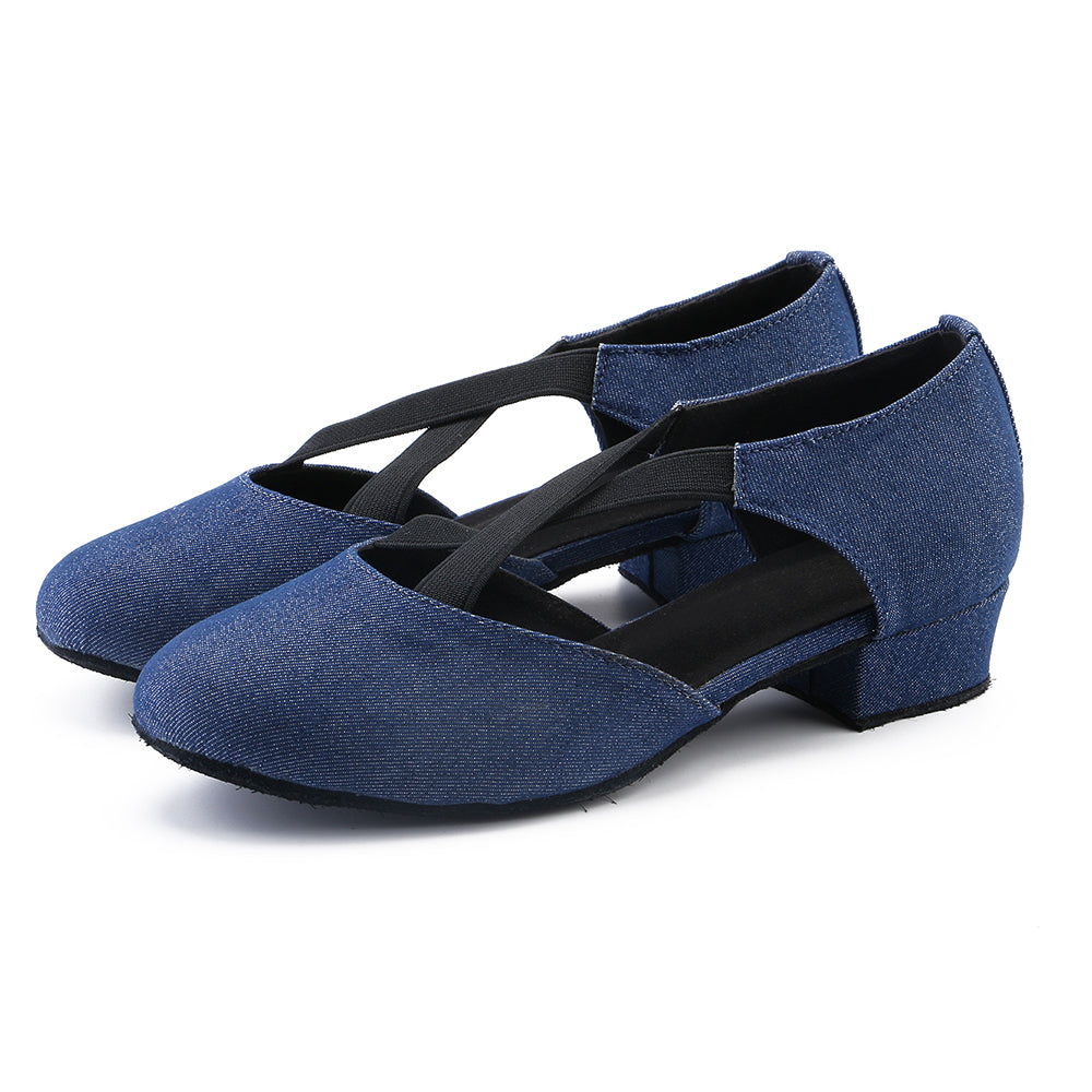 Women blue suede sole ballroom dancing shoes for tango and latin practice with closed-toe design (PD7307D)14