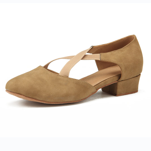 Women Ballroom Dancing Shoes for Ladies Tango Latin Practice with Suede Sole Closed-toe in Brown (PD7307E)5